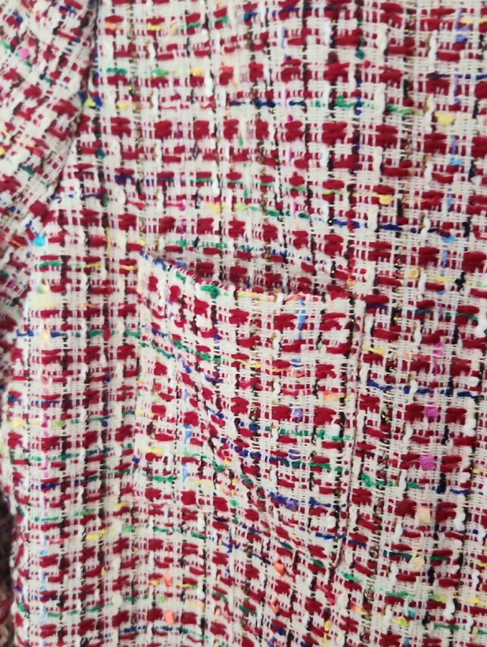 Office Work Red Multicolor Tweed Open-Front Blazer Jacket - Size L (Fits like S) - Picture 4 of 6